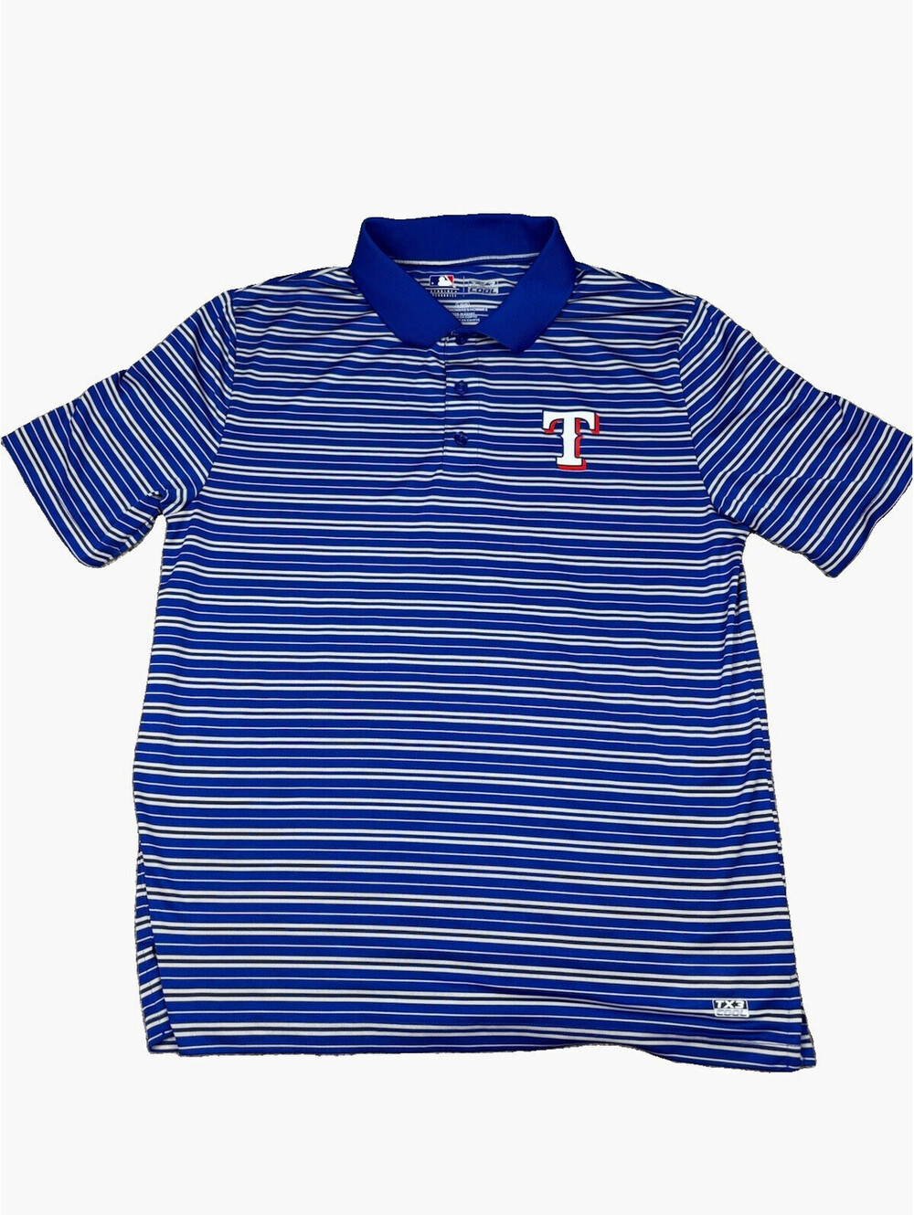 MLB Genuine Merchandise Texas Rangers TX3 Cool Polo Men's L Blue/White Striped